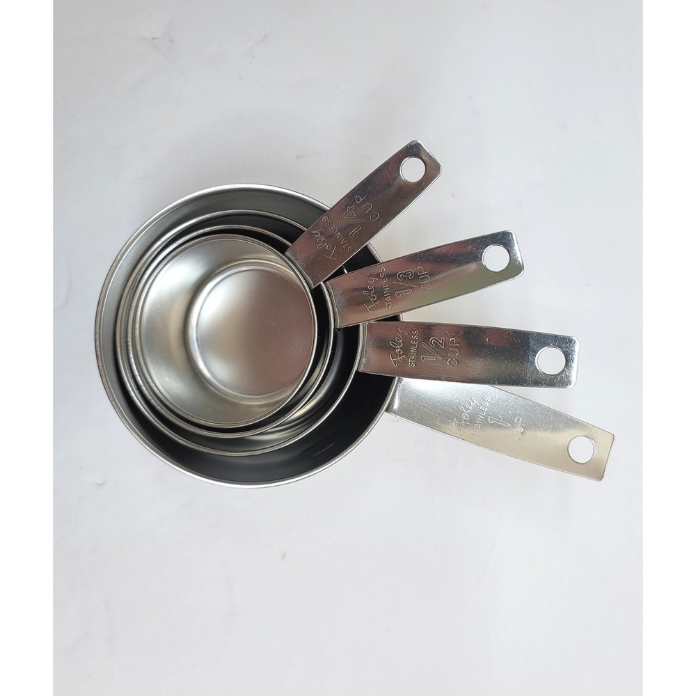 Vintage Foley Stainless Steel Measuring Cups Set of 4 Nesting Kitchen Tools